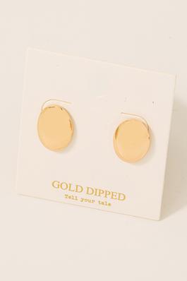Gold Dipped Oval Disc Stud Earrings