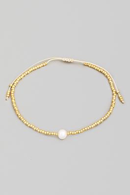 Seed Beaded Pearl Adjustable Bracelet
