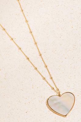 Mother Of Pearl Heart Pendant Long Chain Necklace