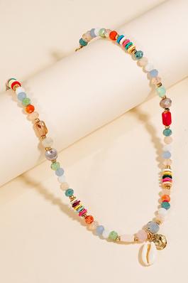 Puka Shell Pendant Mixed Beaded Chain Necklace