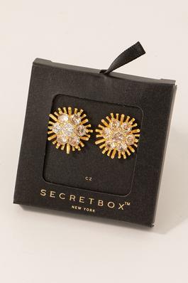 Secret Box Gold Dipped Cz Sunburst Stud Earrings