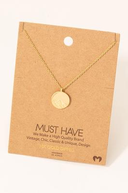 Etched Mountain Coin Pendant Necklace