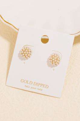 Gold Dipped Pearl Pave Dome Stud Earrings