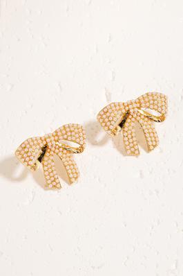 Mini Pearl Pave Ribbon Bow Stud Earrings