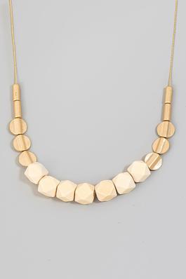 Wood And Metallic Beaded Necklace