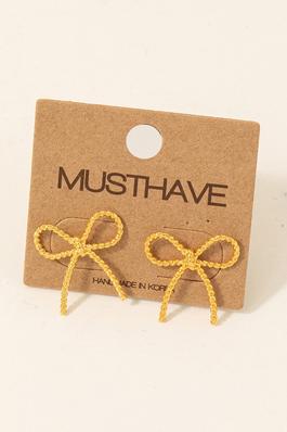 Gold Dipped Textured Ribbon Bow Stud Earrings