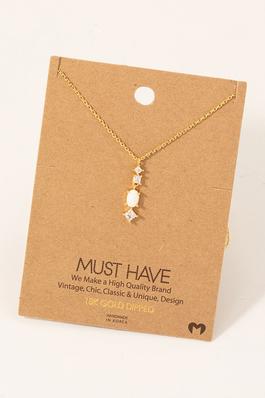 Gold Dipped Cz And Opal Charm Dangle Necklace
