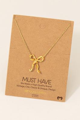 Gold Dipped Long Ribbon Bow Pendant Necklace