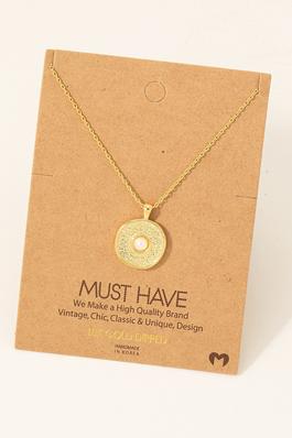 Gold Dipped Pearl Stud Disc Pendant Necklace