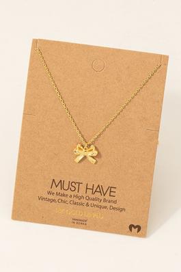 Gold Dipped Ribbon Bow Pendant Necklace