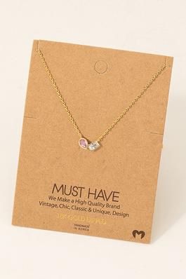 Gold Dipped Double Cz Stone Pendant Necklace