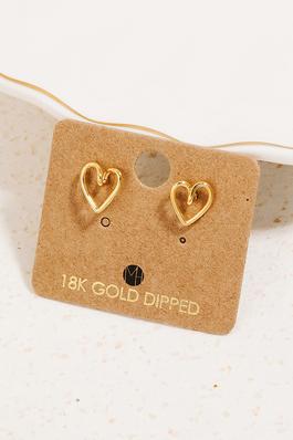 Gold Dipped Wire Heart Stud Earrings