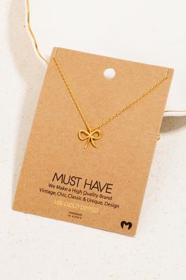 Gold Dipped Wire Ribbon Bow Pendant Necklace