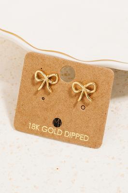 Gold Dipped Wire Ribbon Bow Stud Earrings