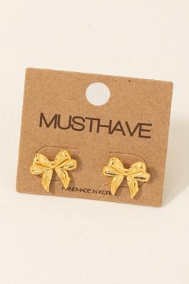 Gold Dipped Knotted Ribbon Bow Stud Earrings