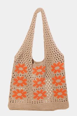 Multi Flower Crochet Knit Tote Bag