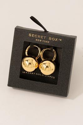 Secret Box Gold Dipped Ball Charm Hoop Earrings