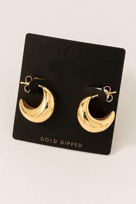Gold Dipped Crescent Beveled Hoopp Earrings