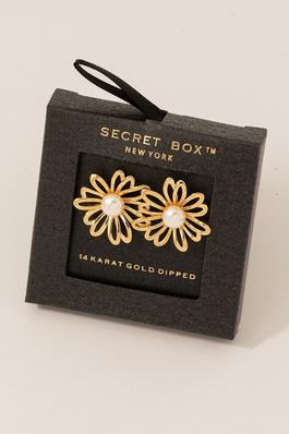 Secret Box Gold Dipped Pearl Flower Stud Earrings