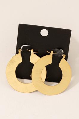 Gold Dipped Brushed Flat Disc Hoop Earrings