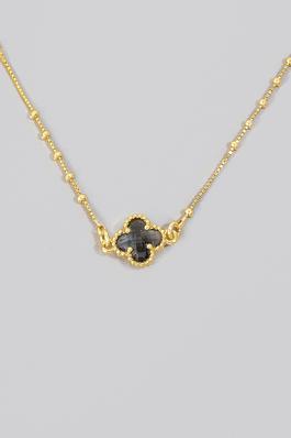 Gold Dipped Black Clover Gem Pendant Necklace