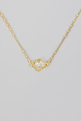 Gold Dipped Clear Clover Gem Pendant Necklace