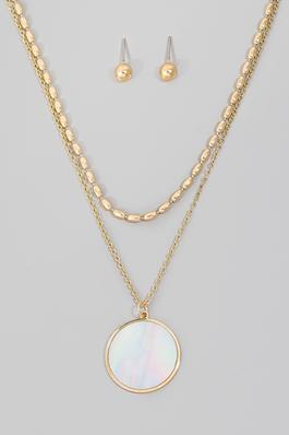 Seashell Disc Pendant Layered Chains Necklace Set