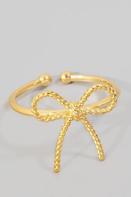 Gold Dipped Textured Ribbon Bow Open Band Ring