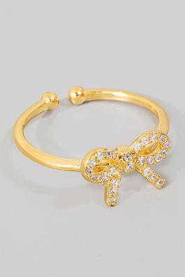 Gold Dipped Cz Pave Ribbon Bow Open Band Ring