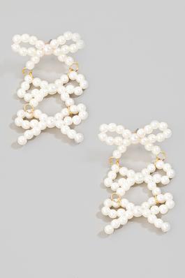 Pearl Beaded Bows Chain Dangle Earrings