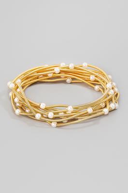 Metallic Coils And Pearl Beaded Bracelet Set