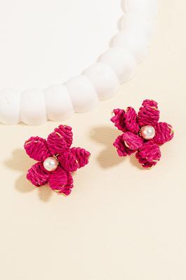 Ratan Flower Pearl Stud Earrings