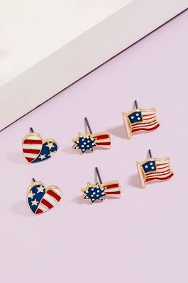 Mixed American Theme Epoxy Stud Earrings