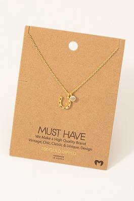 Gold Dipped Horse Shoe And Cz Charm Necklace