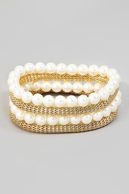 Pearl Beaded And Rope Chain Layered Bracelets
