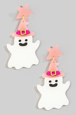 Glow In The Dark Witch Hat Ghost Dangle Earrings