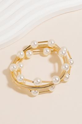 Pearl Bead And Bar Elastic Bracelet Set