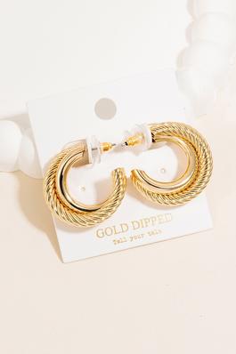 Gold Dipped Layered Textured Hoop Earrings