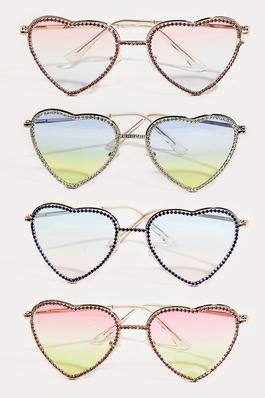 Assorted Rhinestone Frame Heart Sunglasses Set