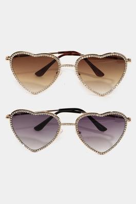 Rhinestone Trim Frame Heart Sunglasses Set