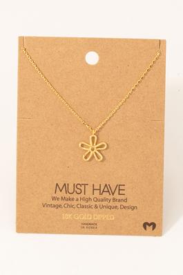 Gold Dipped Wire Flower Pendant Necklace