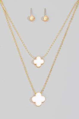 Double Enamel Clover Charm Layered Necklace Set