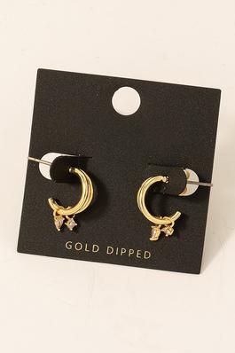 Gold Dipped Cz Charm Hoop Earrings