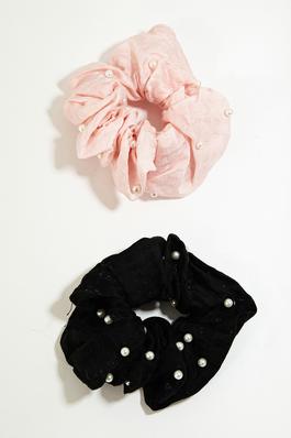 Pearl Beaded Two Piece Scrunchie Set