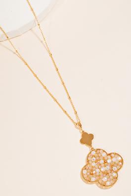 Cluster Beaded Clover Long Chain Necklace