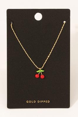 Gold Dipped Epoxy Cherry Pendant Necklace