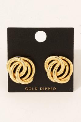 Gold Dipped Textured Knot Stud Earrings