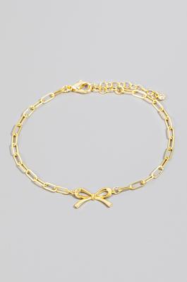 Gold Dipped Ribbon Bow Charm Chain Bracelet