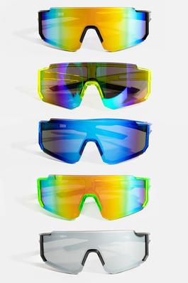 Neon Mirrored Shield Sunglasses Set