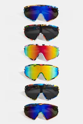 Assorted Pattern Oversized Shield Sunglasses Set